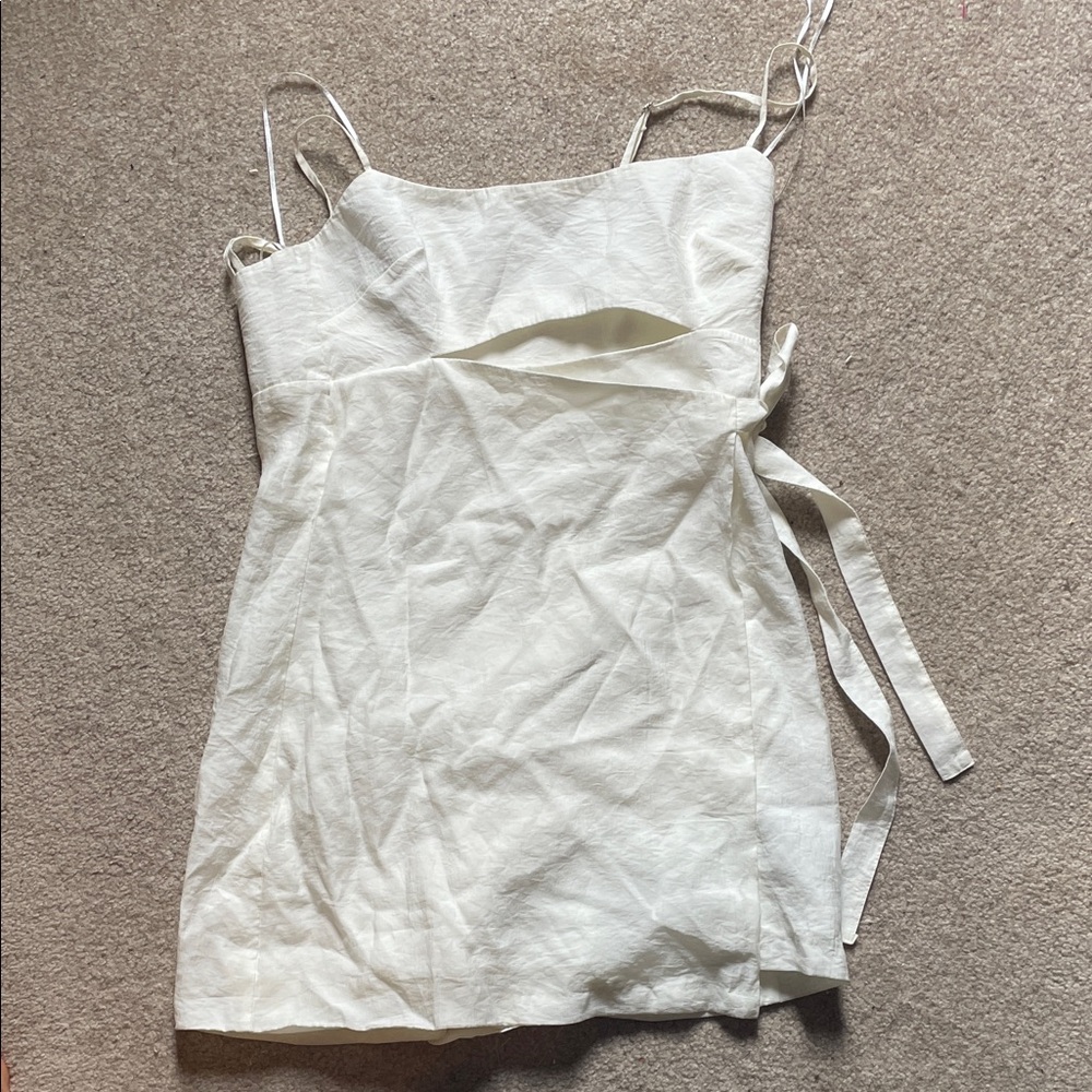 Zara White Tie-Side Linen-Blend romper